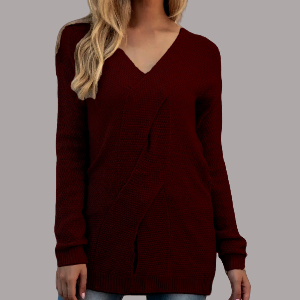 V-neck knit pullover sweater
