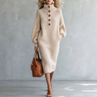 Turtleneck Button-Detail Knit Dress, view 4