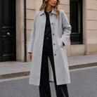 Mid-Length Notch-Collar Button Coat in Light Gray