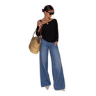 Off-Shoulder Lace-Back Long-Sleeve Top, view 5