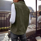 Corduroy sleeveless button-front vest with wool filling