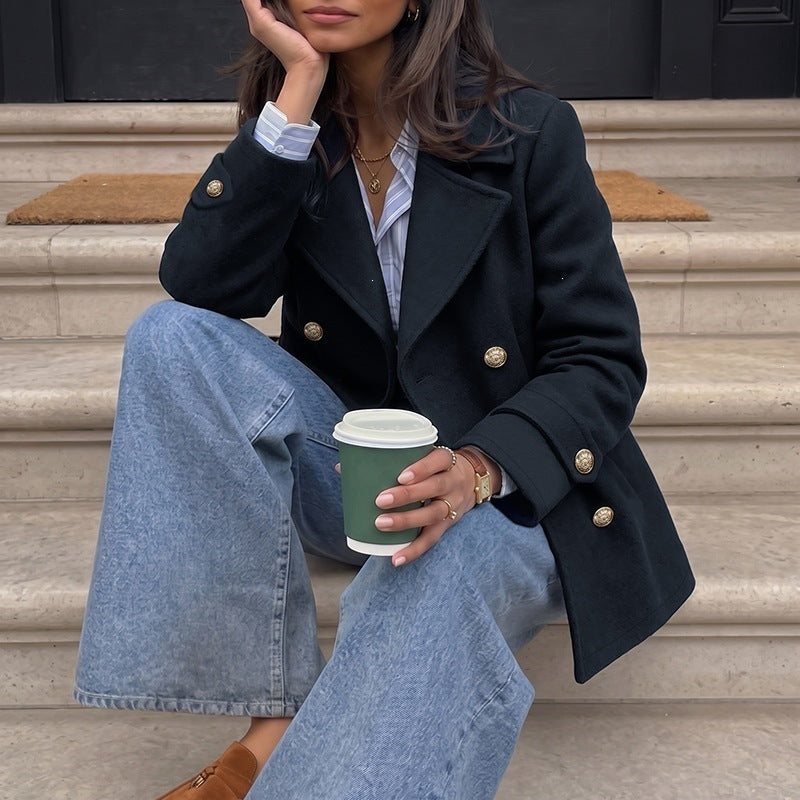 Classic Relaxed-Fit Navy Coat in Navy Blue