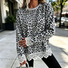 Lace-Panel Round-Neck Long-Sleeve Top in Leopard 2