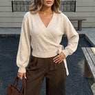 Cropped Tie-Waist V-Neck Sweater, view 5