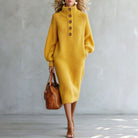 Turtleneck Button-Detail Knit Dress, view 3