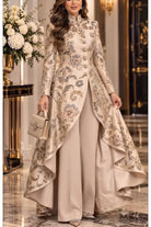 Printed Jacket and Wide-Leg Pants Set in Apricot