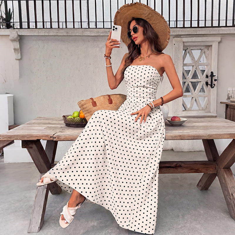 Polka Dot Strapless Maxi Dress, view 3