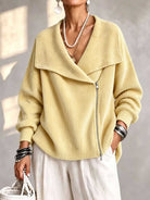 Notch-Collar Double-Zip Knit Cardigan in Yellow