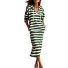 Hooded V-Neck Striped Midi Dress, view 5