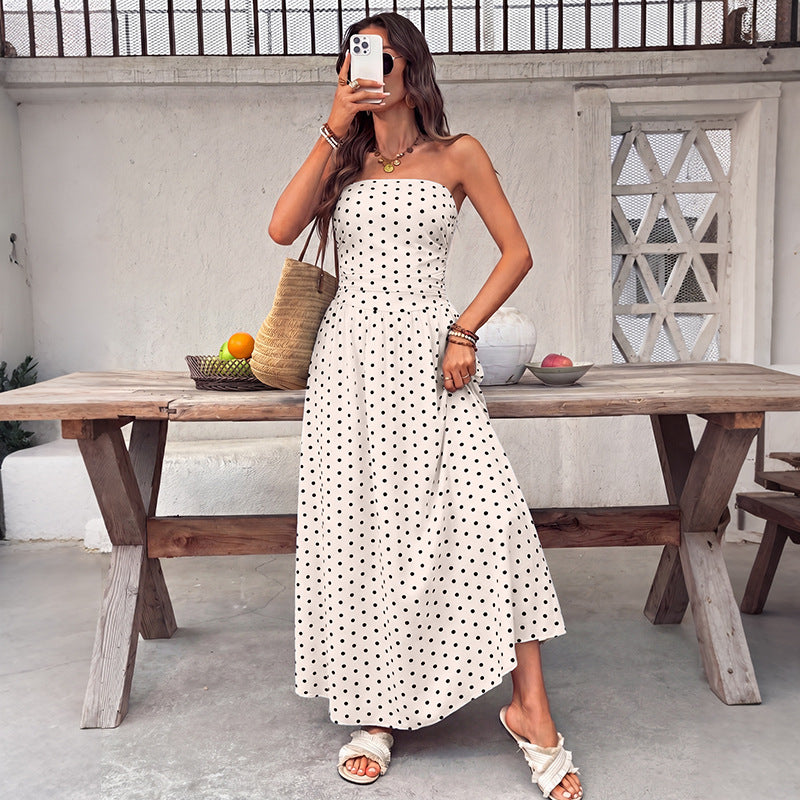 Polka Dot Strapless Maxi Dress, view 4