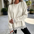 Lace-Panel Round-Neck Long-Sleeve Top, view 2