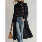 Stand-Collar Long Trench Coat in Black