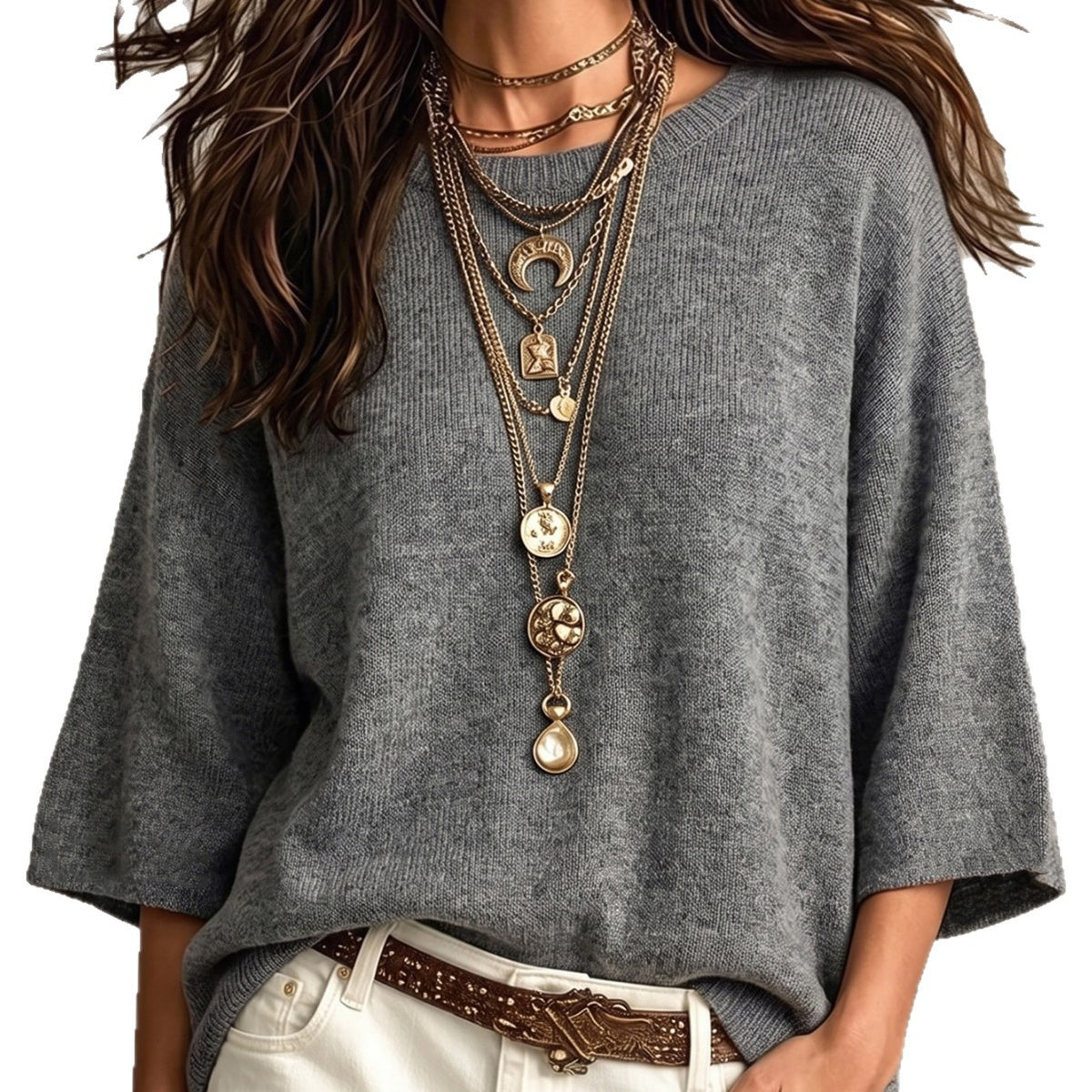 Drop-Shoulder Crewneck Knit Sweater, view 5