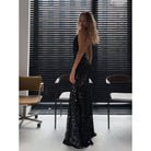 Deep V-Neck Sequin Evening Gown, view 4