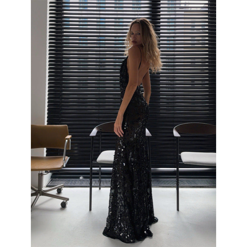 Deep V-Neck Sequin Evening Gown, view 4