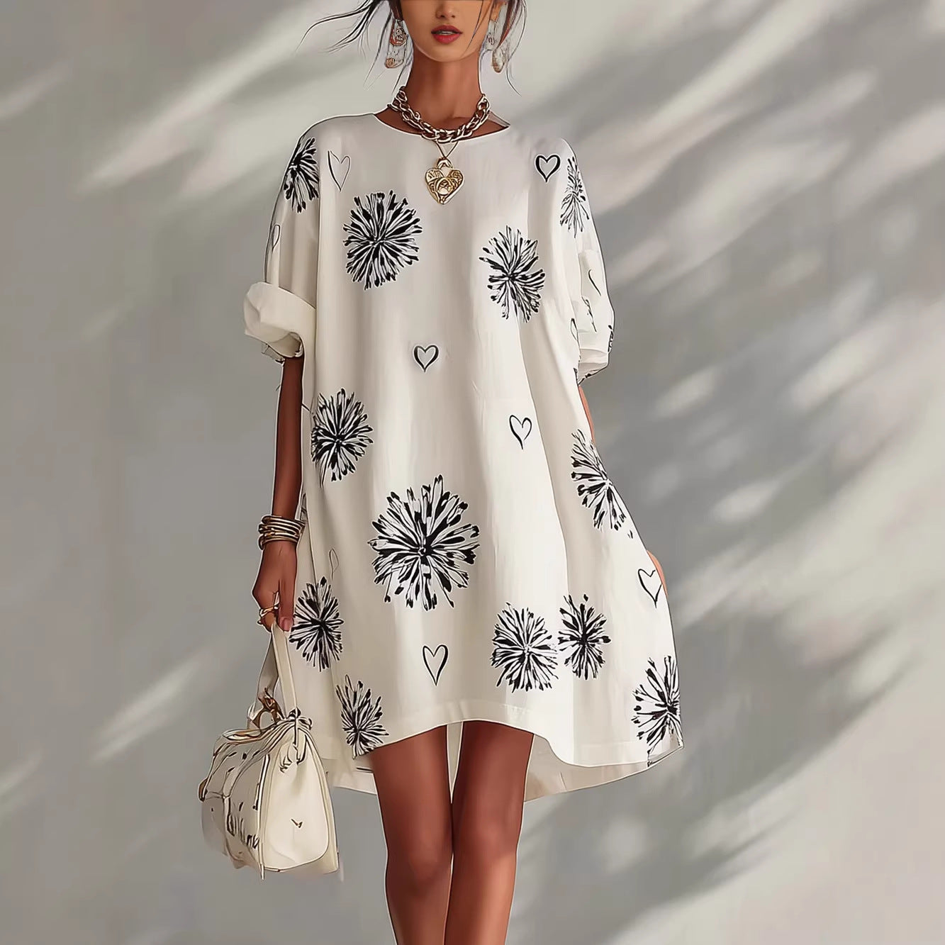 Puff sleeve dress with full skirt