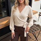 Cropped Tie-Waist V-Neck Sweater, view 4