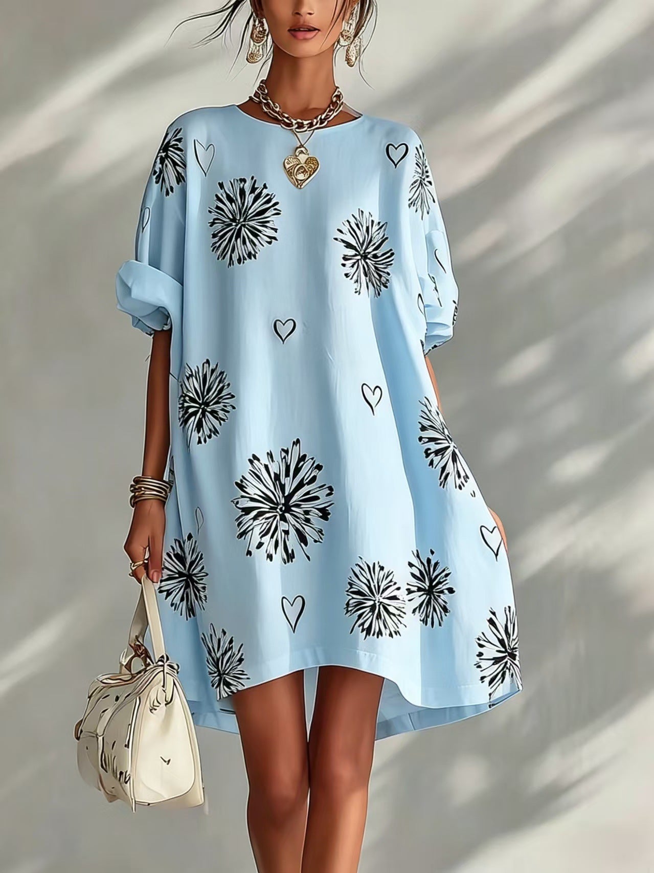 Puff sleeve dress with full skirt