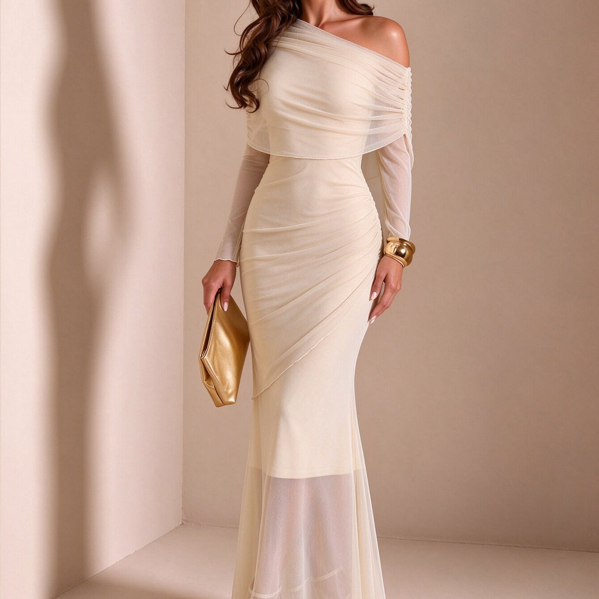 Off-Shoulder Mesh-Hem Bodycon Dress by Nue Haven