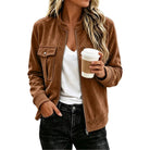 Faux Suede Stand-Collar Zip Jacket in Brown