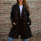 Long Lapel Double-Breasted Coat in Black