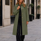 Mid-Length Notch-Collar Button Coat in Green