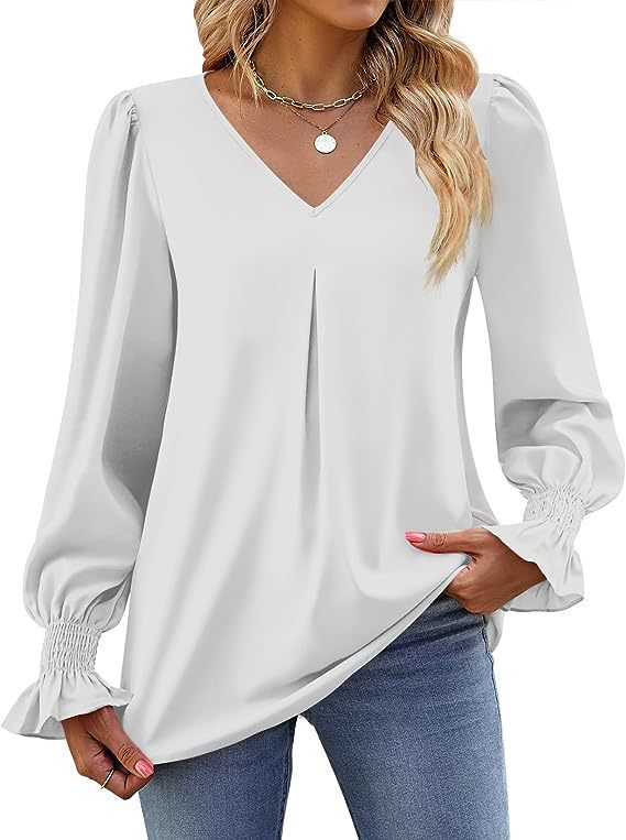 ✨ Chic & Flowy V-Neck Chiffon Blouse – Long Sleeve, Elegant & Stylish ✨