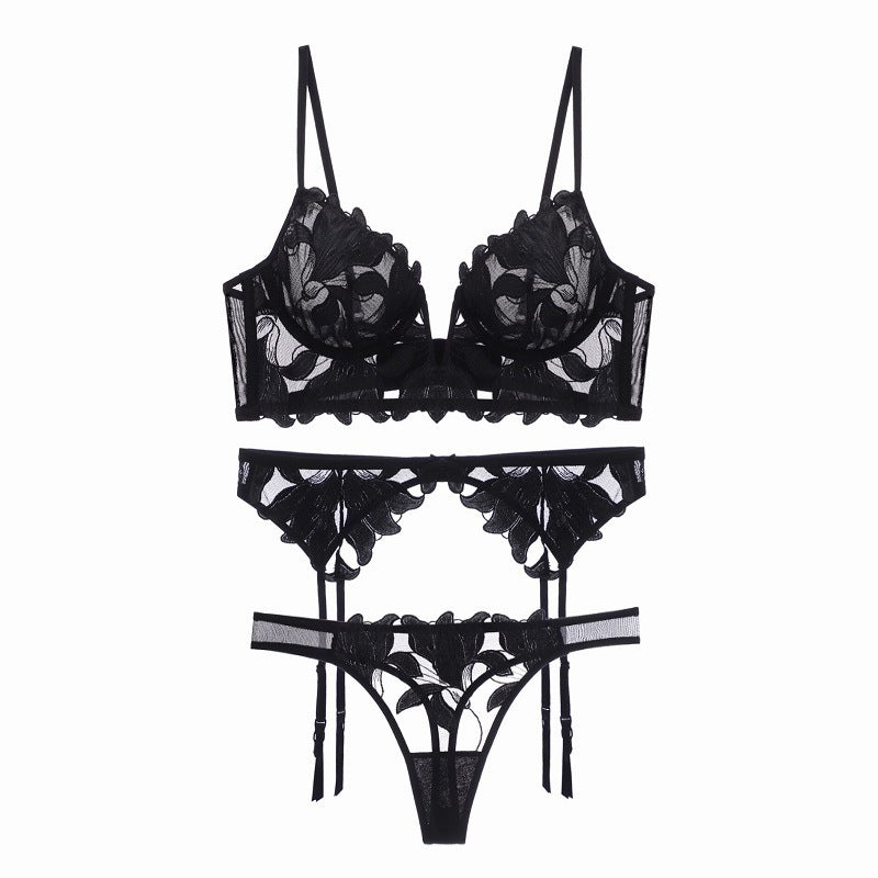 🔥 Sexy Deep V Lace Garter Lingerie Set – Ultra-Thin & Embroidered Elegance 💕