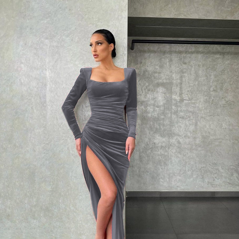 ✨ Square Neck High Waist Split Mini Dress – Chic, Sexy & Elegant ✨