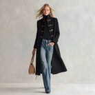 Stand-Collar Long Trench Coat, view 3