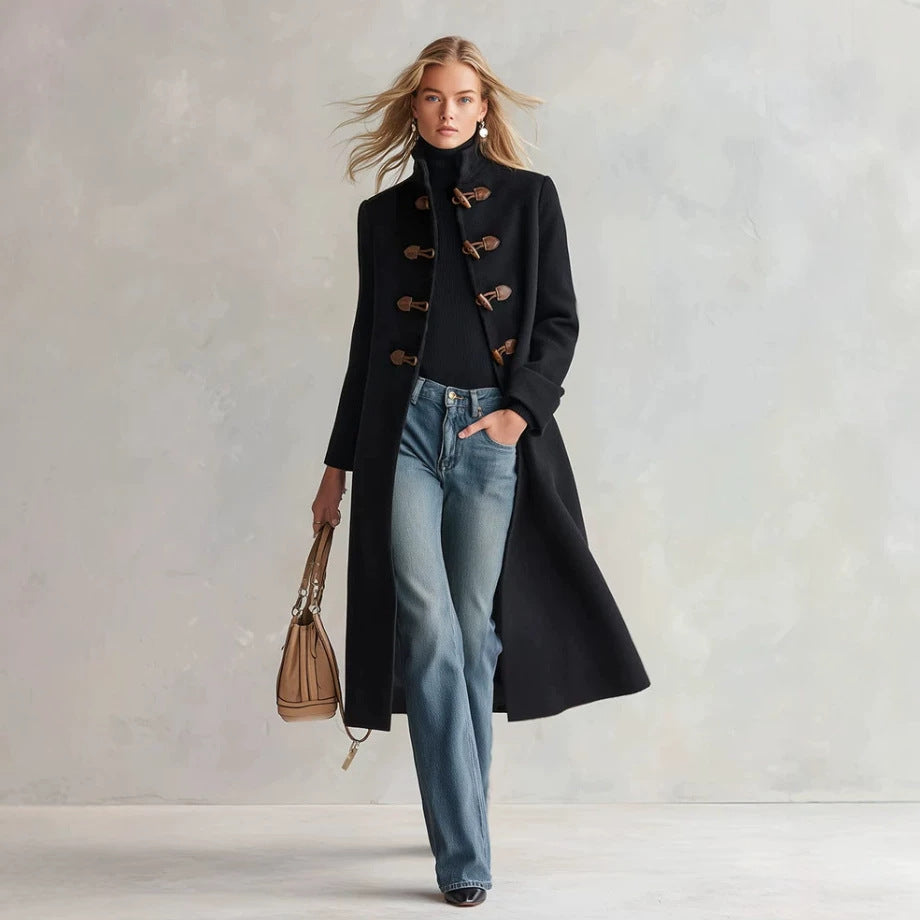 Stand-Collar Long Trench Coat, view 3