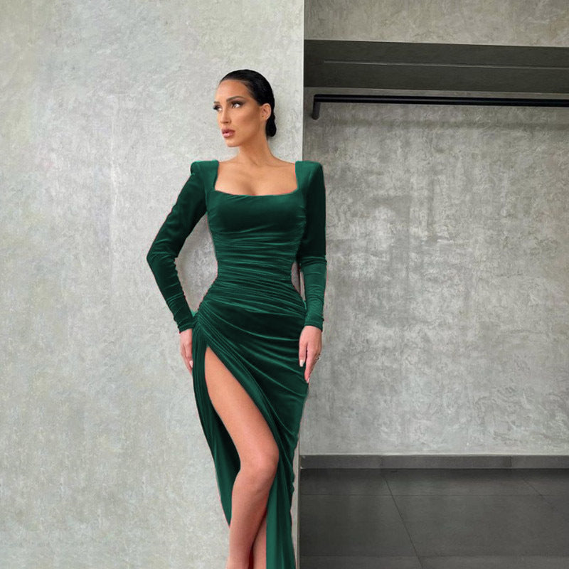 ✨ Square Neck High Waist Split Mini Dress – Chic, Sexy & Elegant ✨