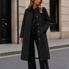 Mid-Length Notch-Collar Button Coat in Black