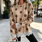 Lace-Panel Round-Neck Long-Sleeve Top in Polka Dot 8
