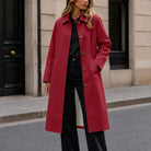 Mid-Length Notch-Collar Button Coat in Red
