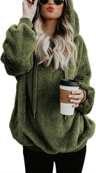 Zip-Detail Pullover Hoodie in Army Green