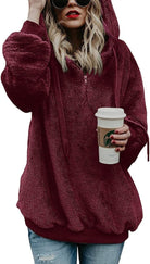 Zip-Detail Pullover Hoodie in Wine Red