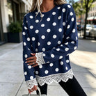 Lace-Panel Round-Neck Long-Sleeve Top in Polka Dot 2