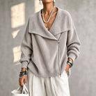 Notch-Collar Double-Zip Knit Cardigan, view 2