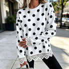 Lace-Panel Round-Neck Long-Sleeve Top in Polka Dot 3