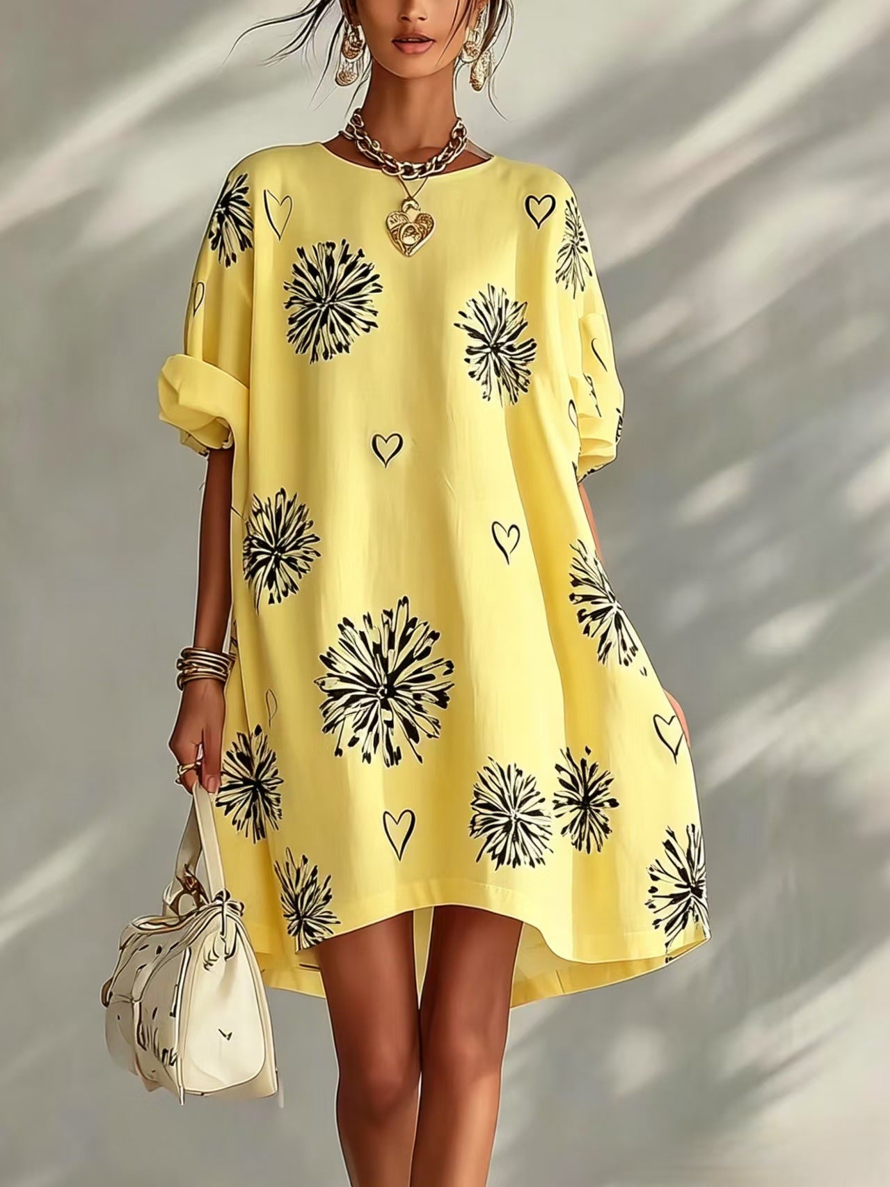 Puff sleeve dress with full skirt