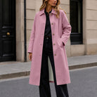 Mid-Length Notch-Collar Button Coat in Pink