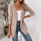 Mid-Length Pocket Knit Cardigan in Khaki