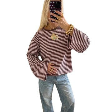 Striped Drop-Shoulder Long-Sleeve Tee, view 5