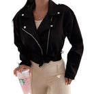 Faux Suede Lapel Zip Jacket, view 5