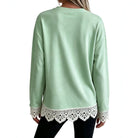 Lace-Panel Round-Neck Long-Sleeve Top, view 4