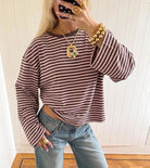 Striped Drop-Shoulder Long-Sleeve Tee in Pink