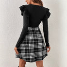 Ruffled Plaid Patchwork Midi Dress, view 2