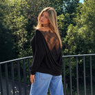 Off-Shoulder Lace-Back Long-Sleeve Top, view 4