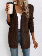 Mid-Length Pocket Knit Cardigan in Brown